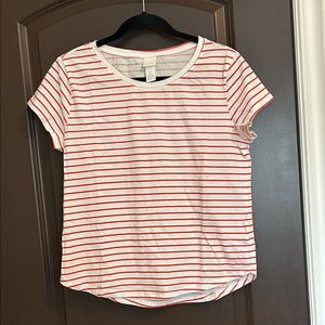 H&M Basics White Tee with Red Stripes Medium NWOT